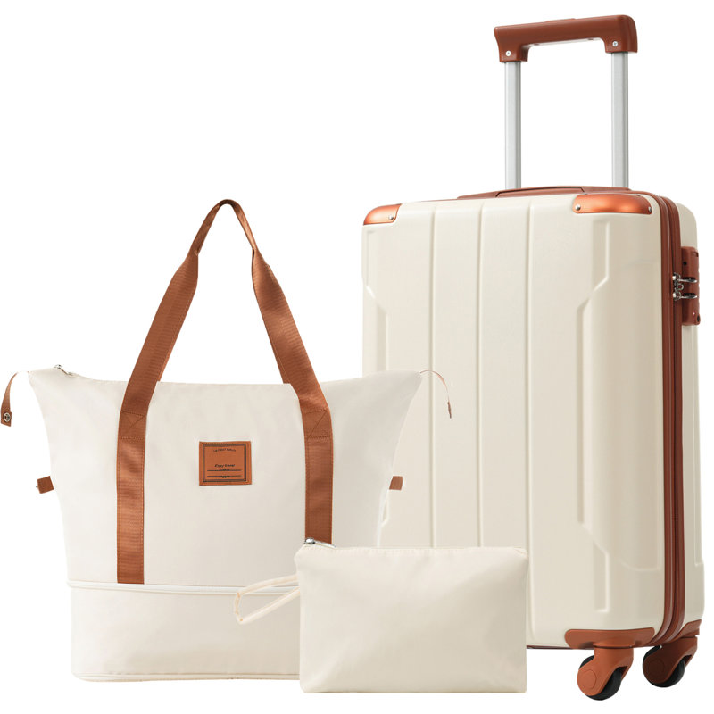 Ensemble de bagage à main 20 pièces 3 pièces avec roulettes, Brown white