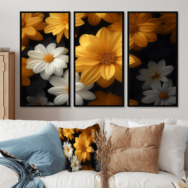 Ensemble de décorations murales jaune et blanc parfumées Fusion Mums I - Mums, H 28 po x l 36 po x P 1 po