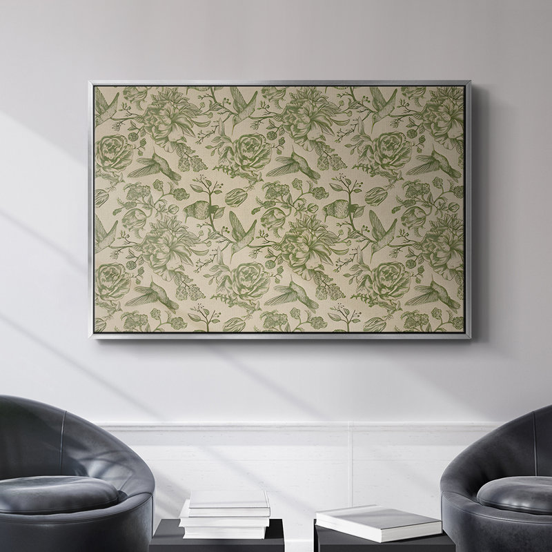 Botanique rétro - CX, H 25 po x l 37 po, Toile avec cadre flottant, Argent argent