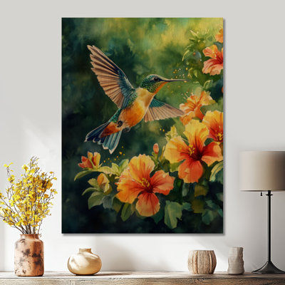 Colibri en vol II - art mural rond en bois botanique