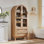  Armoire de rangement de 71 po de hauteur pour salle de bain arquée moderne, armoires de rangement en bois de ferme avec 2 grands tiroirs et tablettes réglables