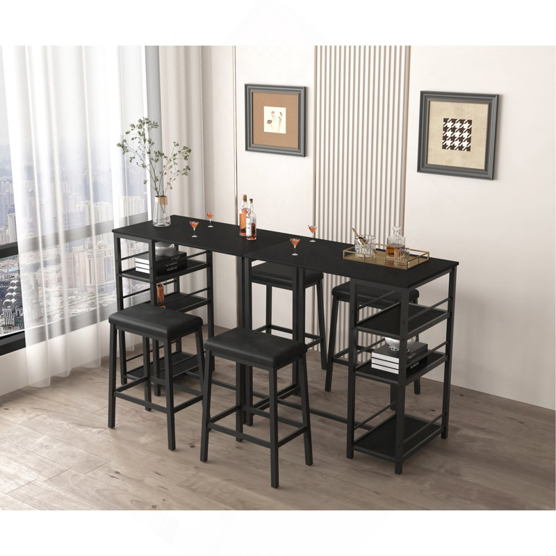 Ensemble de table de salle à manger pour 2 personnes avec 3 grandes tablettes de rangement, tabourets de cuisine en similicuir rembourré, coin repas 3 pièces pour petit espace, appartement