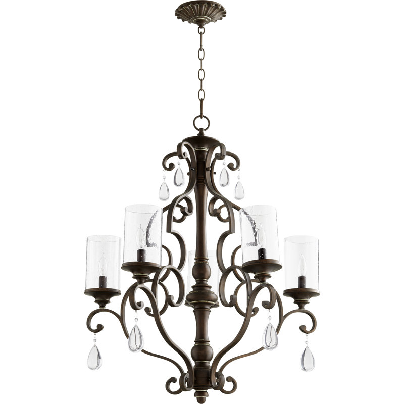 Lustre traditionnel / classique à 5 lumières de style bougie Salome, Cuivre vintage