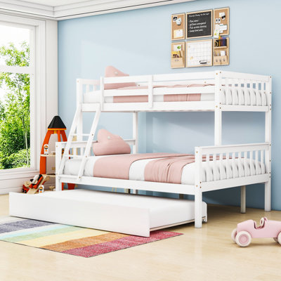 Twin Over Full Wooden Convertible Bunk Bed With Trundle And Ladder