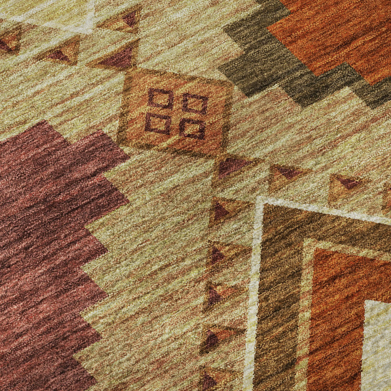 Premium Machine Washable Yamen AMF177 Blue Rug in , Brown, Runner 2'3" x 7'6"