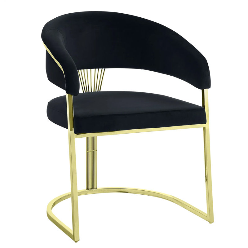 Maycol 22 Inch Side Dining Chair, Gold Base, Padded Black Velvet, 1