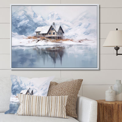«White and beige Cozy Snow Cabin», reproduction sur toile