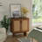 2 Rattan Doors Accent Cabinet, Sideboard Buffet Cabinet With Storage