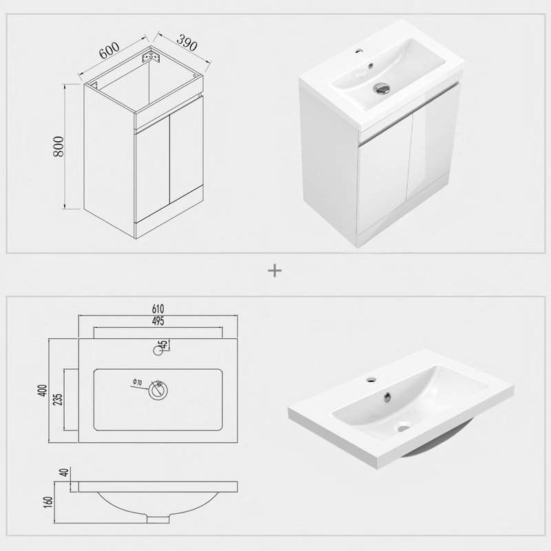 Elanora 600mm Single Bathroom Vanity with Drop In Resin Basin