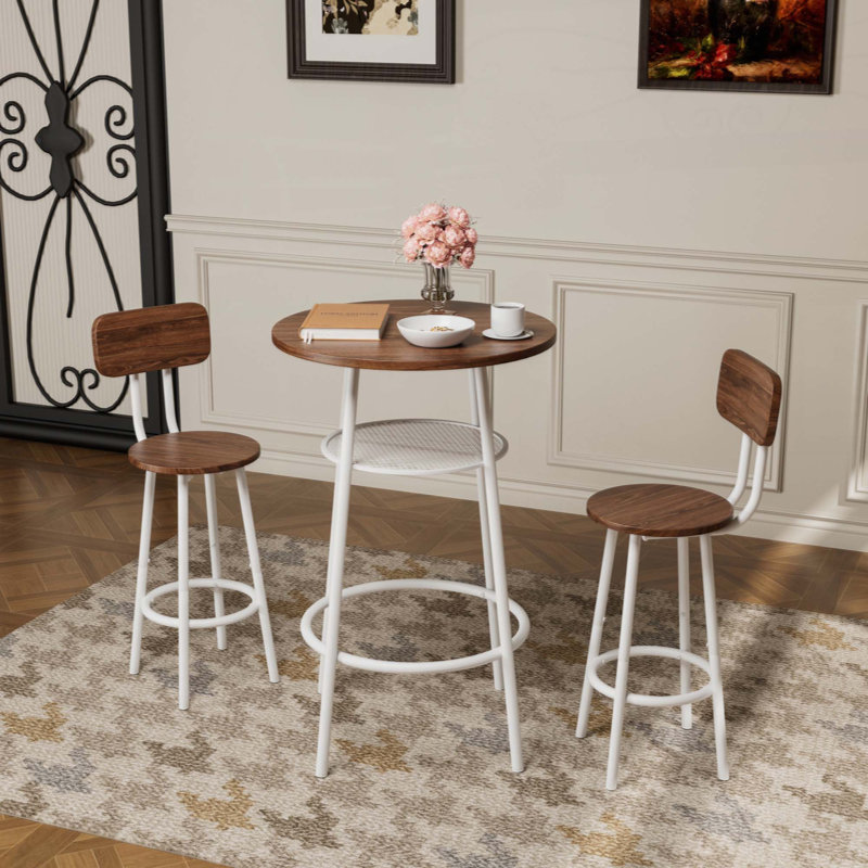 Ensemble de table de bar 3 pièces avec 2 tabourets de bar - Table de pub moderne avec dossiers et tablette de rangement