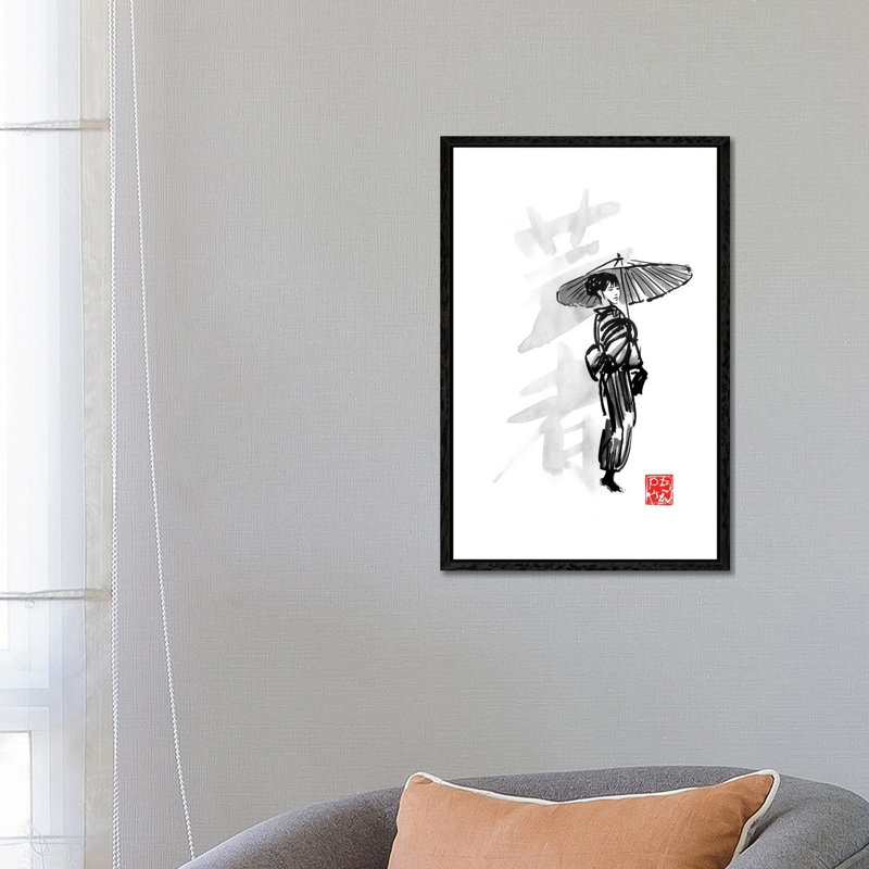 Geisha by Péchane - Painting on Canvas, 66.04 cm H x 45.72 cm W, Black Framed