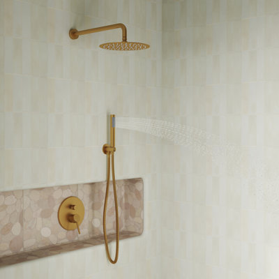 Système de douche complet à pression équilibrée avec pomme de douche à effet de pluie de 10 pouces, soupape à main, valve brute