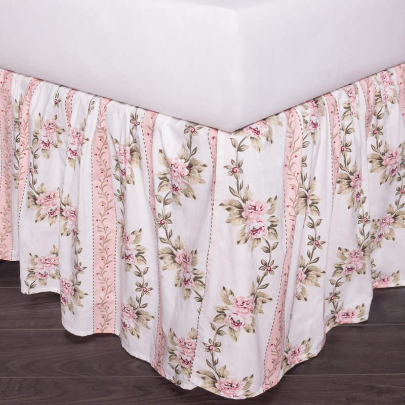 Celine Ruffled Bed Skirt, Pink/Green, Twin