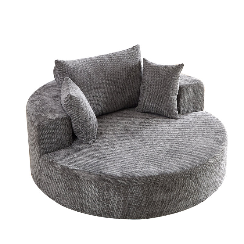 Fauteuil de 55 po en chenille grise, lit moelleux moderne avec pivot à 360 degrés pour le salon, la chambre à coucher, le salon, la zone de projection, le canapé-lit à installation facile, chambre, gris, rotatif, assemblage