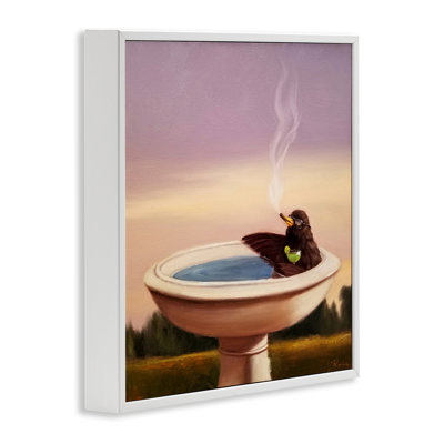 Birdbath with Cocktail Humor Giclee Art by Lucia Heffernan