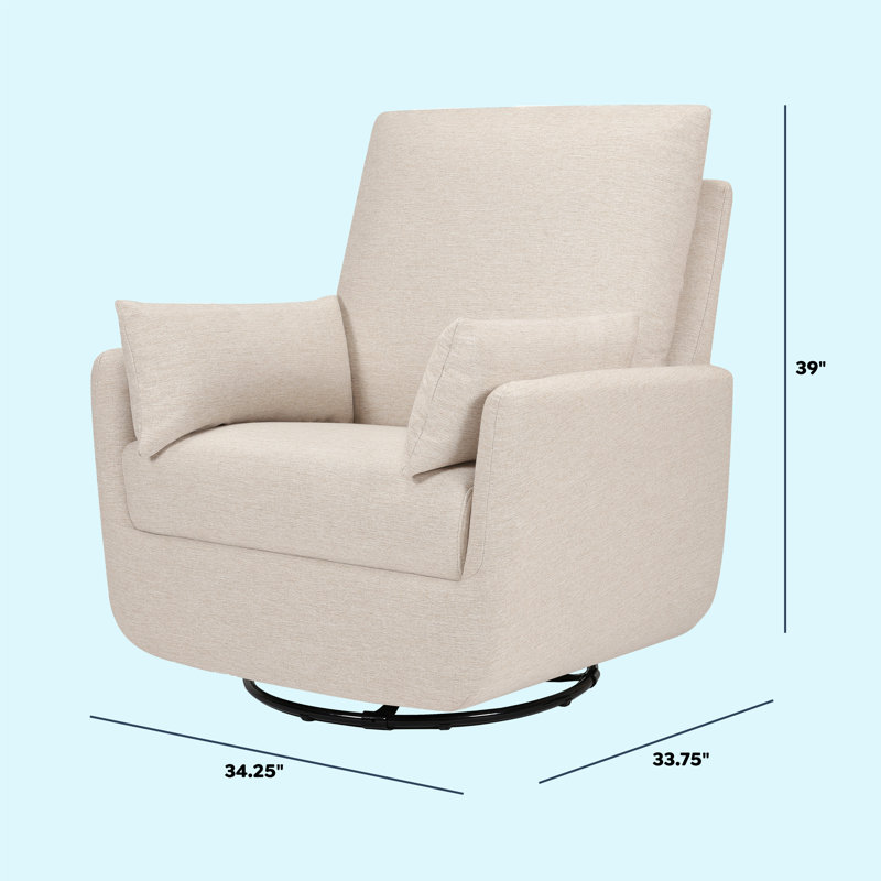 Ivory Boucle Fully Upholstered Swivel Glider with Curved Arms