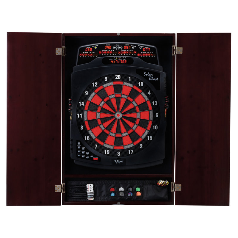 Mahogany Electronic Soft Tip Dartboard Cabinet with Storage