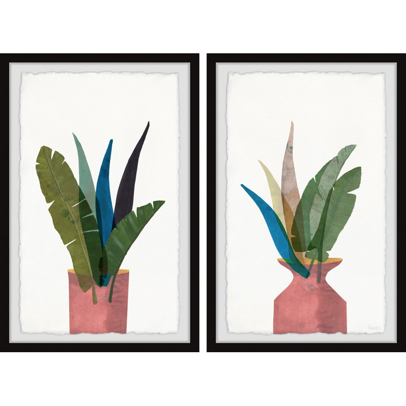 Diptyque d'intérieur à feuilles de bananier, H 24 po x l 16 po