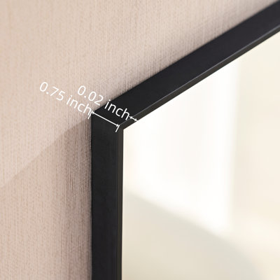 Glossy Black, Modern Metal Framed, Vanity Mirror, 60x22inch, Clear & Undistorted, 360 - Degree Hanging 60x22inch Black Rectangle Wall Mirror For Bathroom, High Definition Float Glass, Rust Aluminum