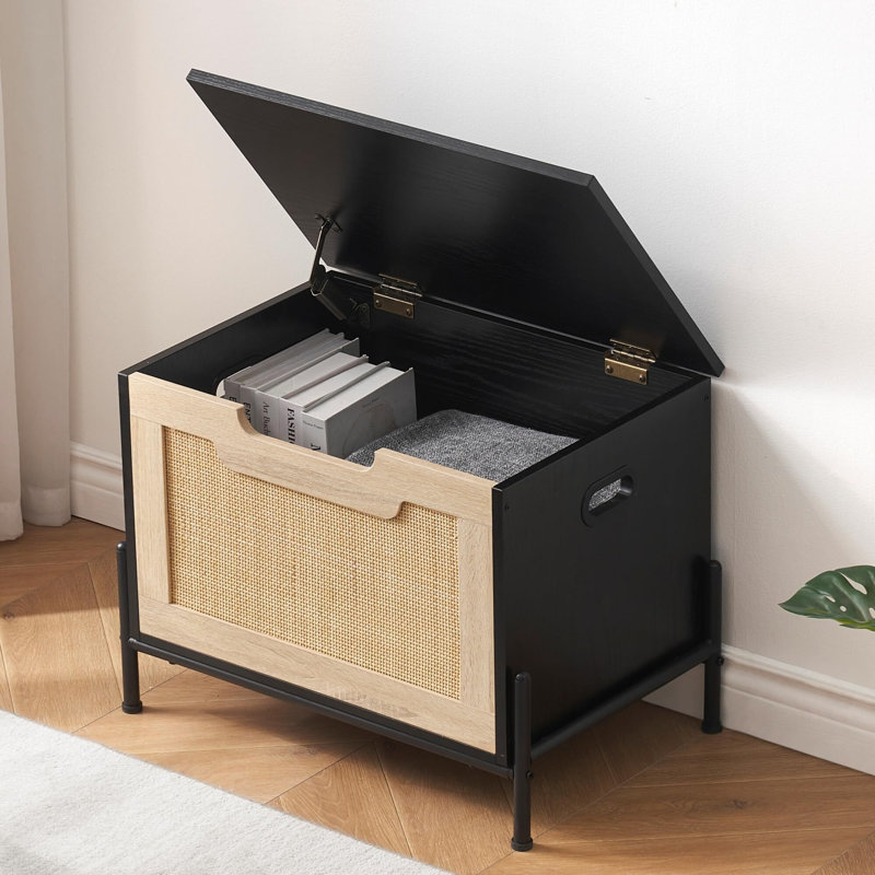 Banc de rangement en rotin avec charnières de sécurité