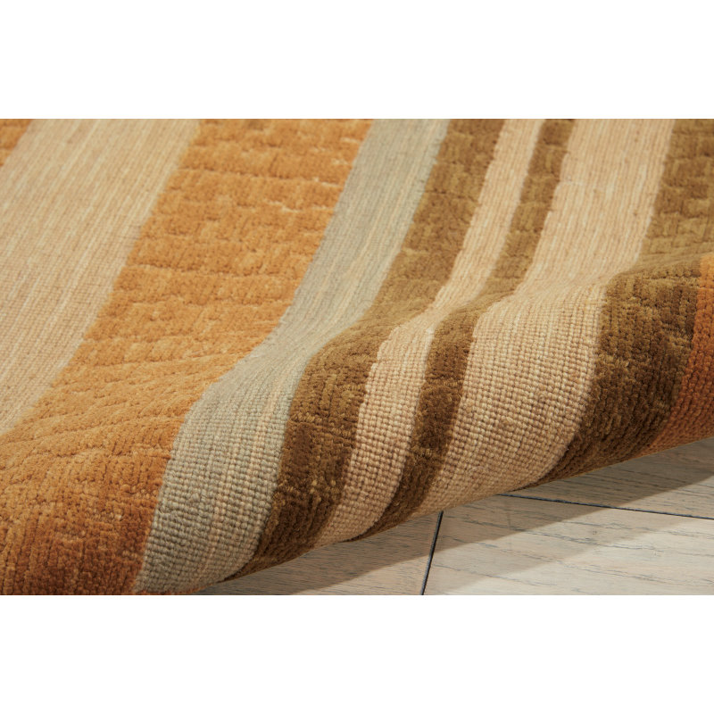 Field Wool Striped Area Rug in Cooper/Beige, Rectangle 8'6" x 11'6"