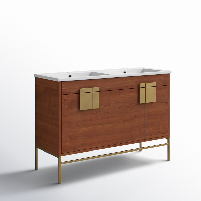 Ensemble de meuble-lavabo double 48 po Tortola, Noyer épicé, Laiton satiné