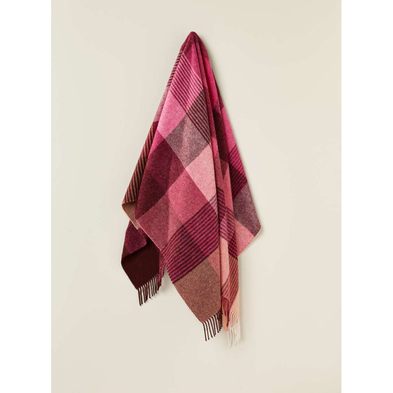 Jeté en laine Shetland, Rouge / rose géométrique