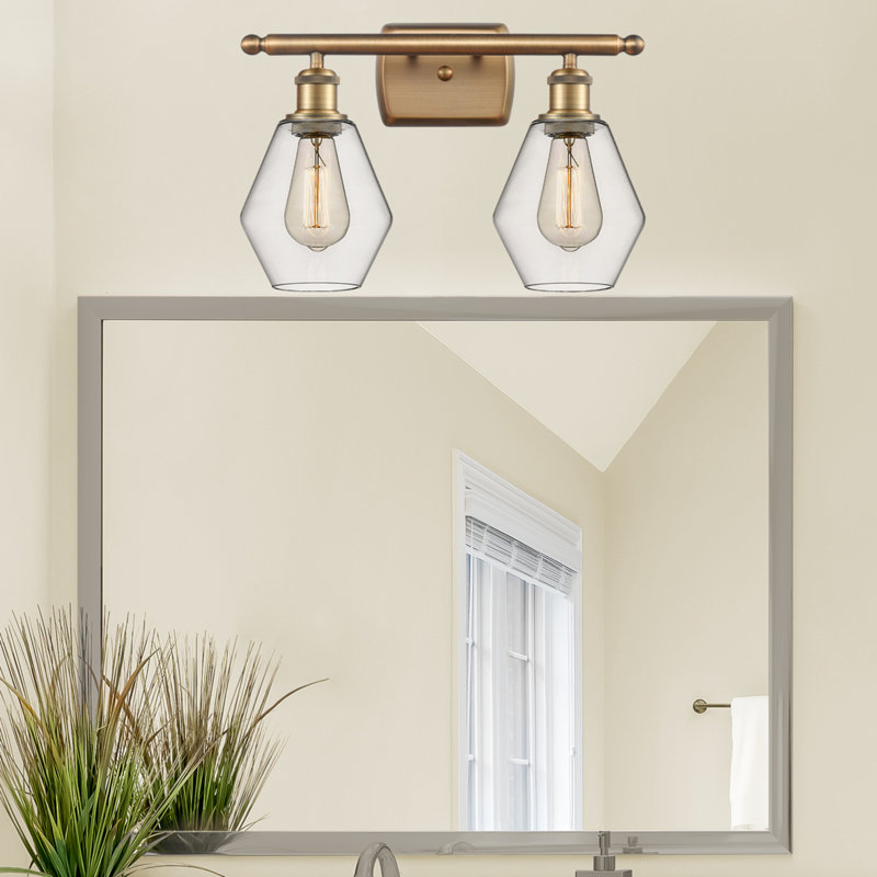 2 - Light Dimmable Vanity Light, Clear, Brushed Brass