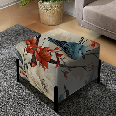 Repose-pieds floral beige et rouge