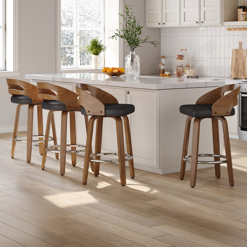 Ensemble de 4 tabourets de comptoir pivotants rembourrés Mahtab, Noir, Tabouret de comptoir (siège d'une hauteur de 25,1