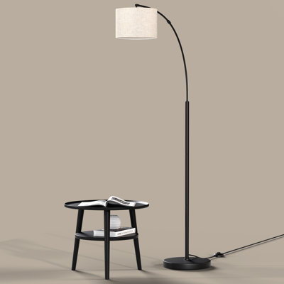 Lampe sur pied à arc avec interrupteur au pied, température de couleur 3, ampoule DEL A19 de 9 W incluse, lampe haute de 75 po avec abat-jour tambour suspendu, lampe sur pied arquée pour la chambre à coucher, le salon, le bureau (noir)
