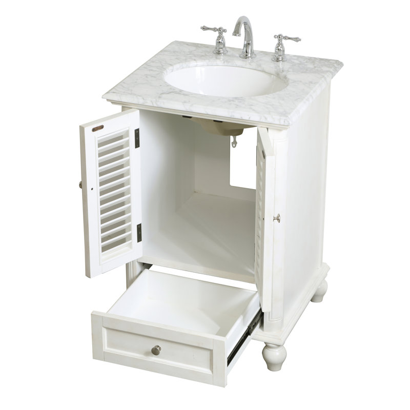 Hansford 24 " W Freestanding Standard Free Standing 1 Single Vanity Bathroom Vanity With Marble Top, White