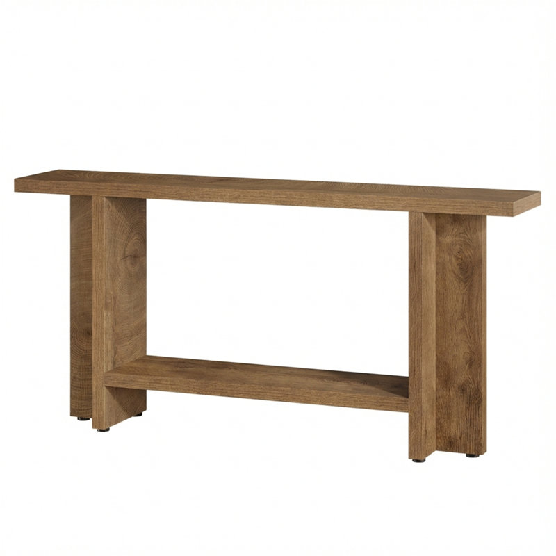 Double-Layer Storage Sofa Table – Rustic Farmhouse Style With Triangular Legs, 300Lbs Capacity, Mdf Construction For Entryway/Hallway