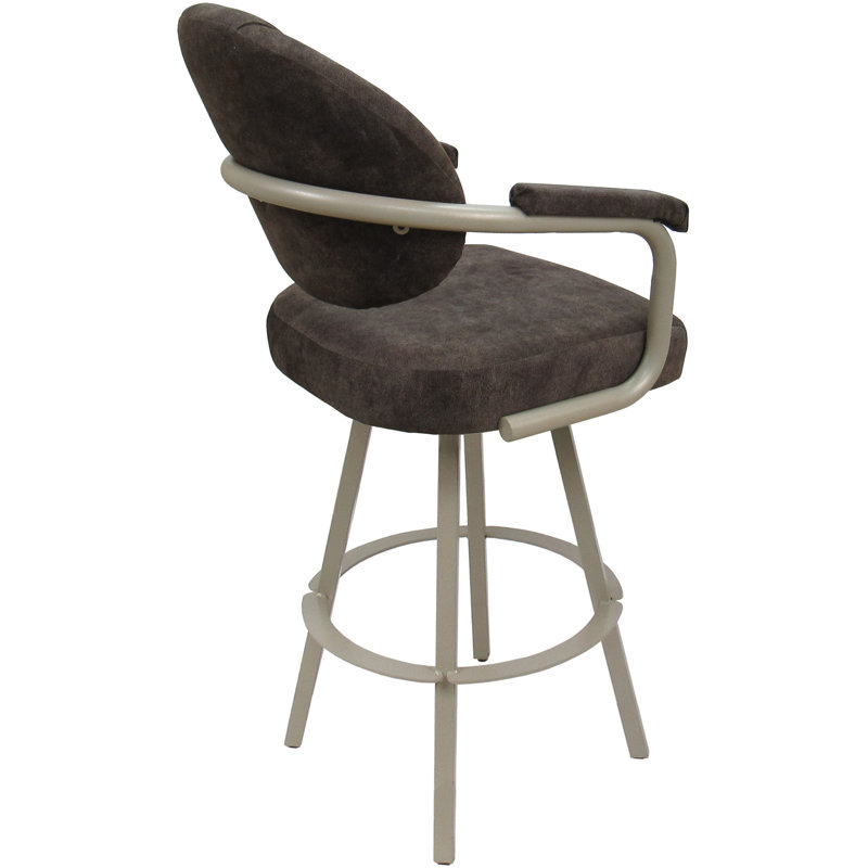 Tabouret de bar pivotant en métal Leandra, Mélange de polyester cendré / cadre beige