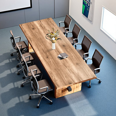 8-foot Industrial-Style Large Solid Wood Conference Table, Rectangular Seminar Desk by Inbox Zero