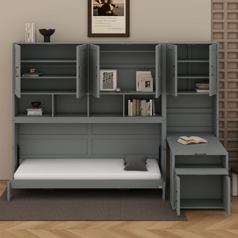 Lit escamotable mural simple - placard intégré inclus, Gris