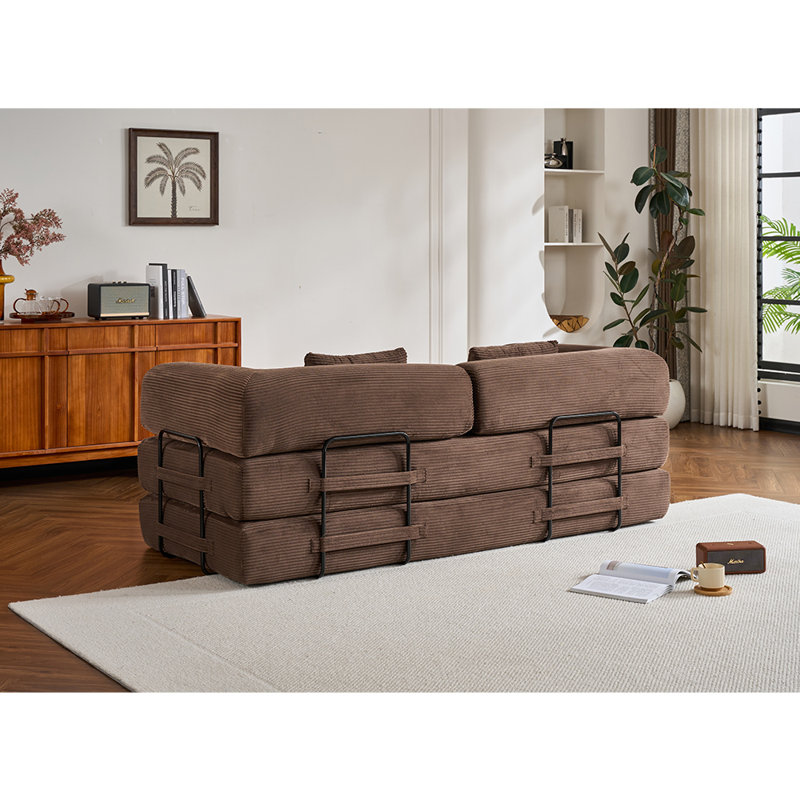 Canapé-lit convertible avec coussin cylindrique, canapé-lit pliant en velours côtelé pour petits espaces, Brown