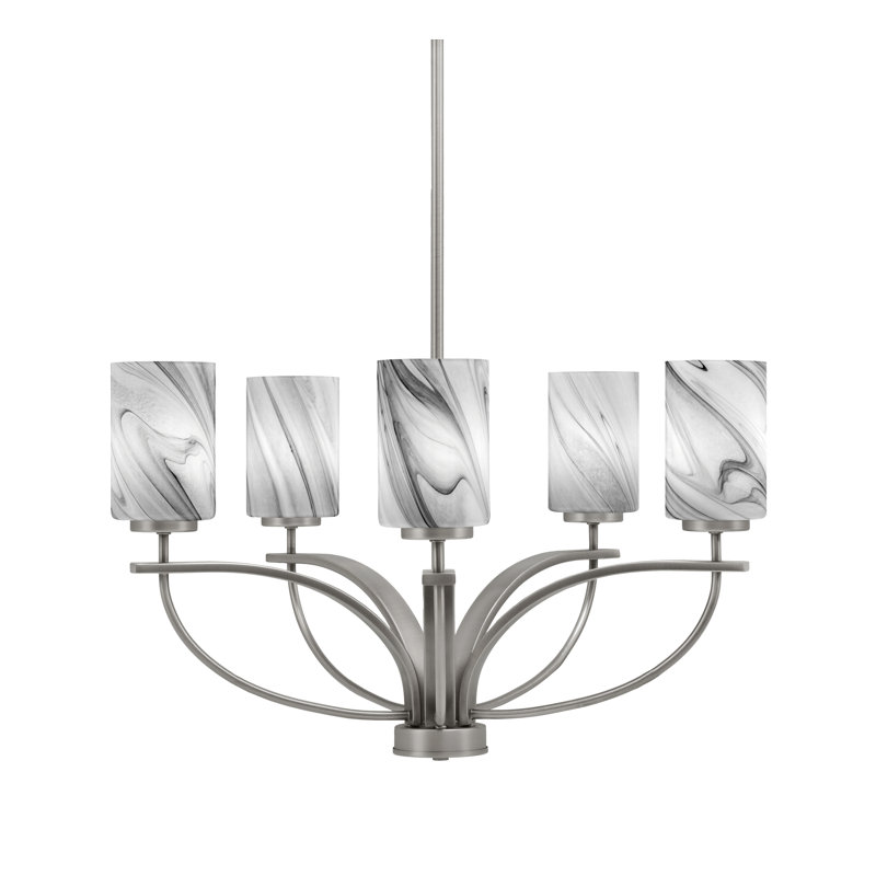 Lustre 5 lumières Cavella avec verre tourbillon onyx 4 ", Graphite