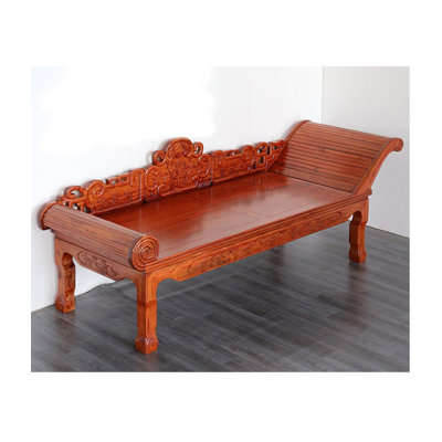 Ming-Qing Classical Style Elm Wood Carved Bedroom & Living Room Chaise Lounge