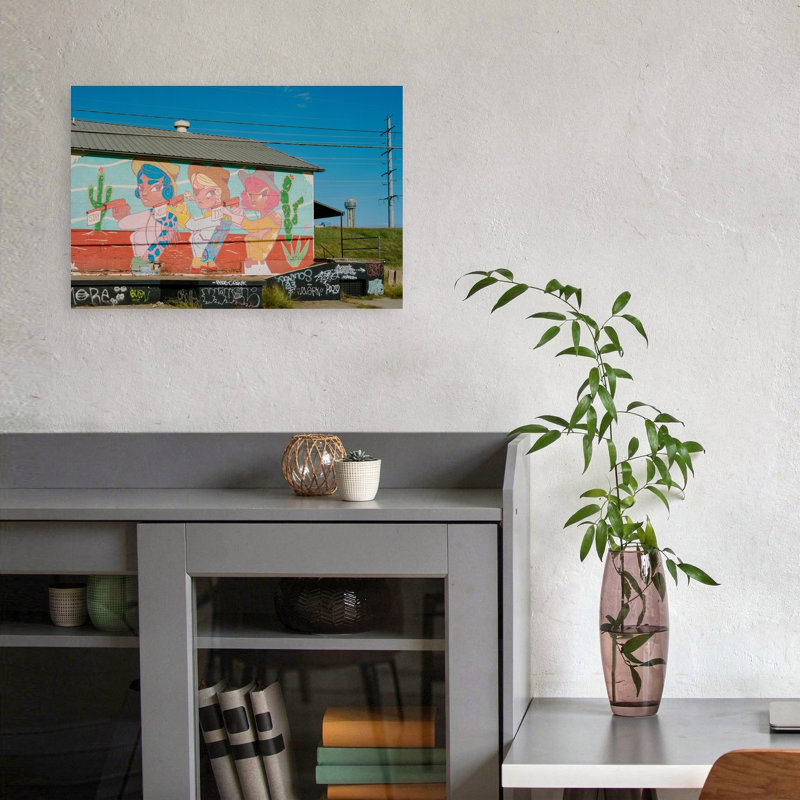 Vibrant Cowgirl Mural Colorful Modern Vibrant Urban Architecture Wall Art Print 1 Piece Wrapped Canvas Wall Art