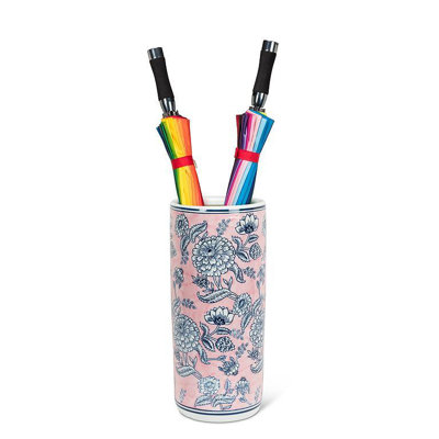 Porte-parapluies en porcelaine de 18 po Abbott - motif floral rose et bleu Abbott; Le cylindre mince garde les parapluies, les cannes et les bâtons de marche en ordre dans les entrées, les vestibules, les vestibules ou les bureaux