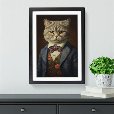 Cat In A Suit Painting No.3 - Single Picture Frame Print on Wood