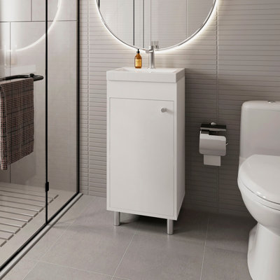 Ensemble de meuble-lavabo de salle de bain, 1 porte, 2 tablettes de rangement, blanc