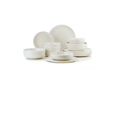 Elegant 18-Piece Dinner Set, 100% Porcelain | Includes 6 Service Plates (10.6 x 10.6 x 1.0 in), 6 Plates (7.7 x 7.7 x 2.0 in), 6 Bowls (5.9 x 5.9 x 1.8 in) | Dishwasher & Microwave Safe, Perfect for Stylish Dining & Entertaining
