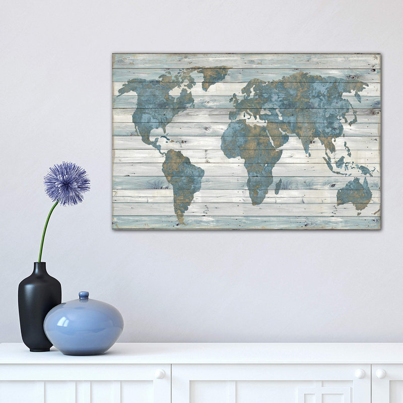 World Map On Wood by Janie Macdowell - Wrapped Canvas Print, No Frame, 101.6 cm H x 66.04 cm W x 1.91 cm D