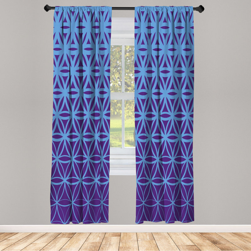 Microfiber Floral Semi-Sheer Rod Pocket Curtain Panels, 28" W x 63" L, Blue/Purple