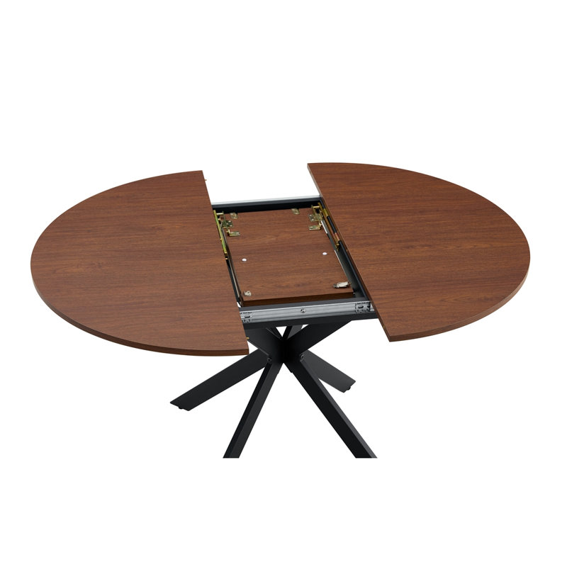 Extendable Round Dining Table – 43" to 54" with Sturdy Metal Legs for 4-6 People