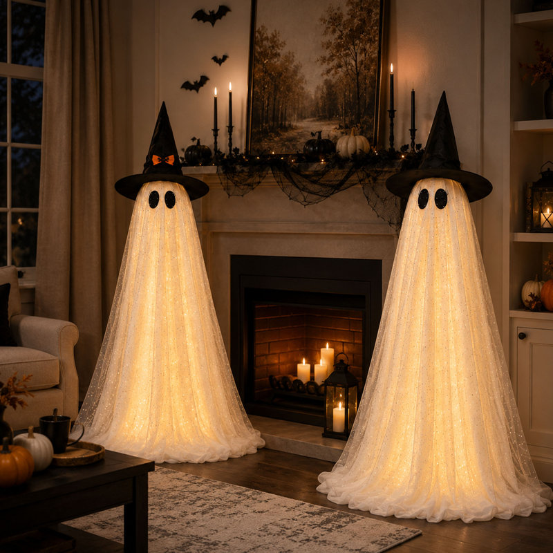 Ensemble de 2 décorations d'Halloween fantôme avec télécommande et minuterie