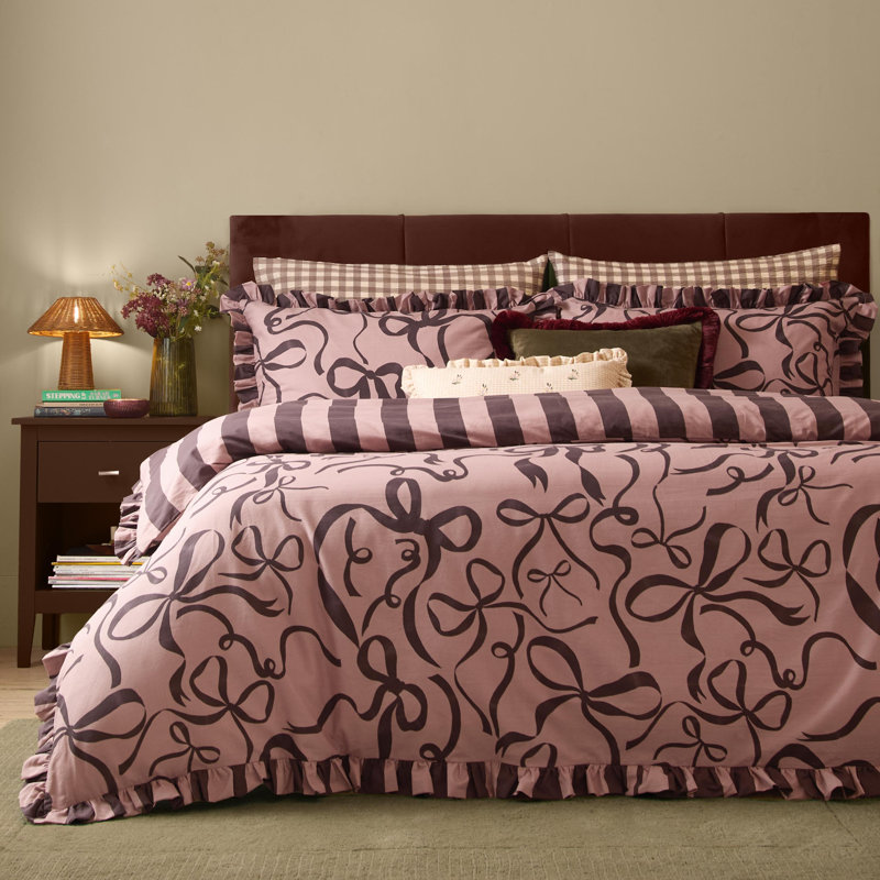 La Vie En Bows Cotton Blend Striped Duvet Cover Set, Single Duvet Cover + 1 Standard Pillowcase