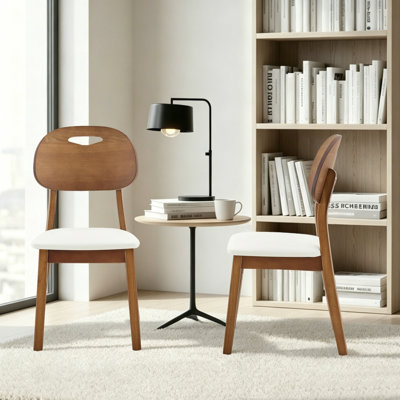 Set of 2 Mid-Century Reception Chairs Dining Chairs, Faux Leather Upholstered Chairs with Wood Frame, Modern Ergonomic Accent Chairs for Kitchen, Living Room, Reception